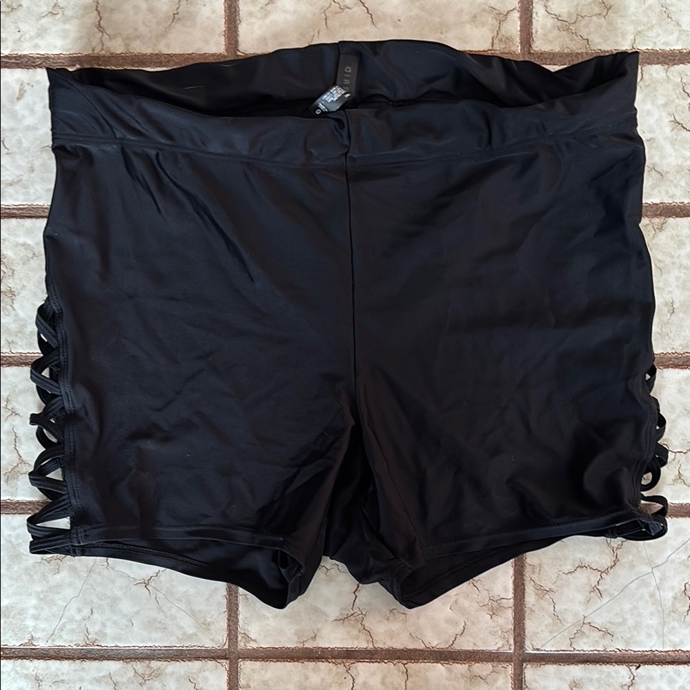 Black Women's Shorts with Side Cutouts